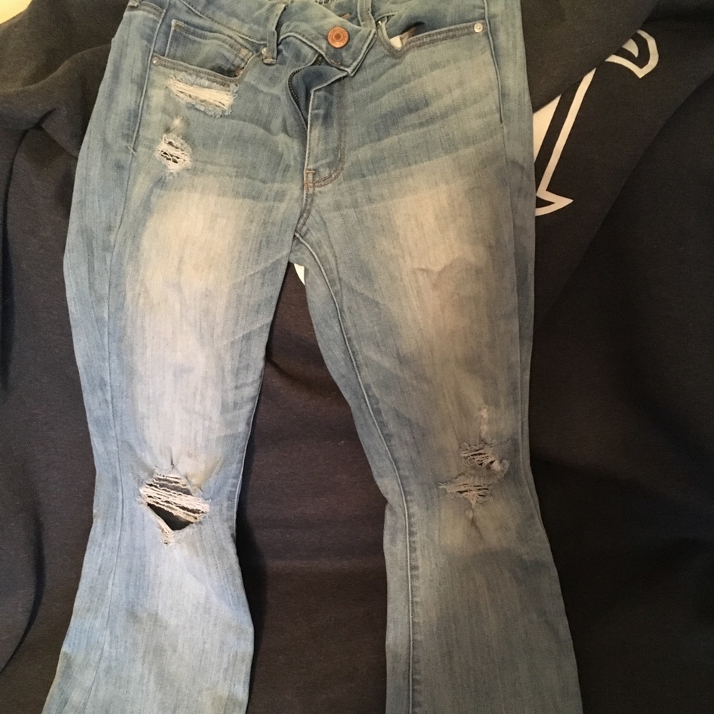 American Eagle hi rise boho flare, tattered